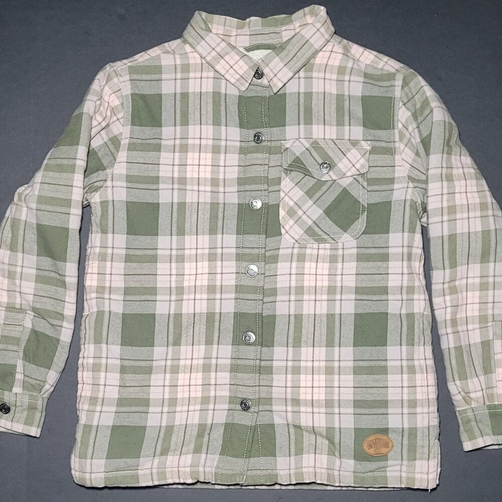 Bass Pro Shops Outdoor Kids Youth Pink and Green Plaid Snap Jacket Size Large